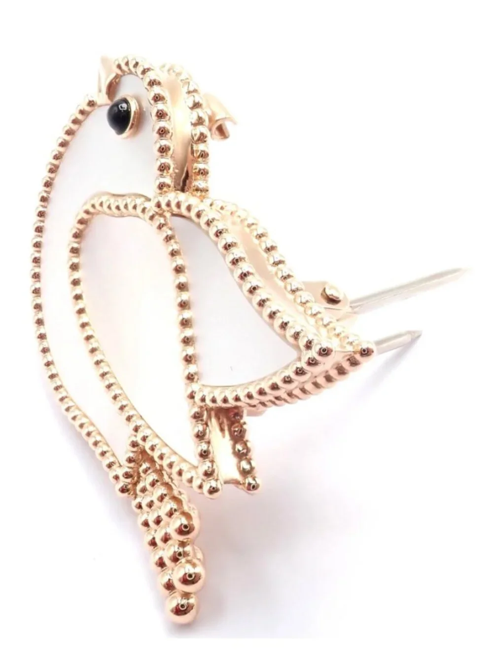 Van Cleef & Arpels Lucky Animals Dove 18k Rose Gold MOP Onyx Brooch Cert.